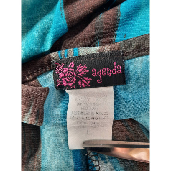 Agenda sleeveless blouson style painted stripes turquoise, brown, tan Large - Picture 5 of 5